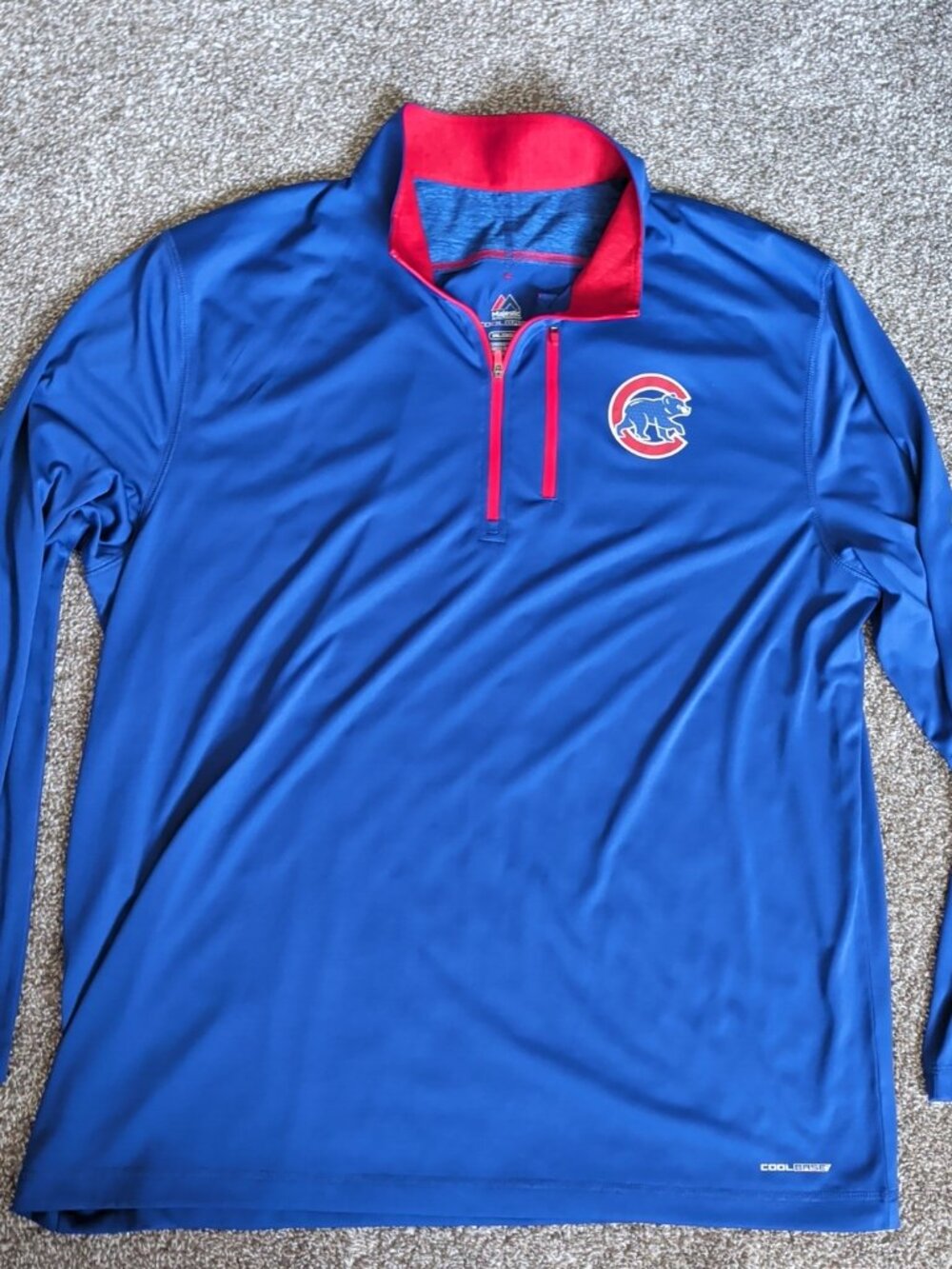 Majestic MLB Chicago Cubs Size 2XL Blue Long Sleeved Quarter-Zip Lightweight